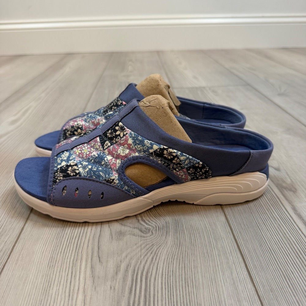 Easy Spirit Traciee17 Blue Floral Patchwork Slide Sandals Womens 9.5 M NEW